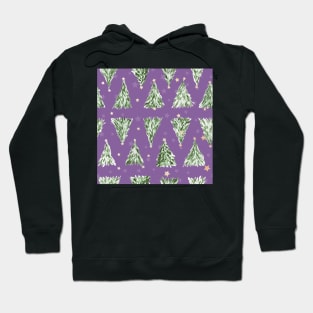 Holiday christmas tree over purple orchid background with yellow stars Hoodie